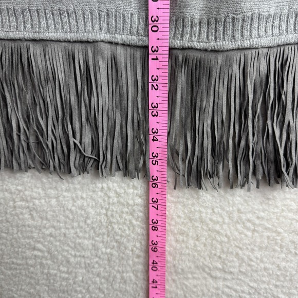Tahari Sweater Womens Medium Gray Fringe Hem Open Front‎ Long Cardigan Duster - Picture 9 of 10